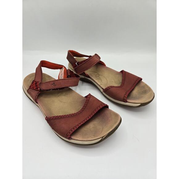 Merrell Port Slingback Comfort Walking Sandal Outdoor Shoe Red Nubuck Leather 8 - Picture 2 of 8